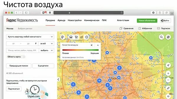 Купить недвижимость на карте. Карта чистоты воздуха в Москве.