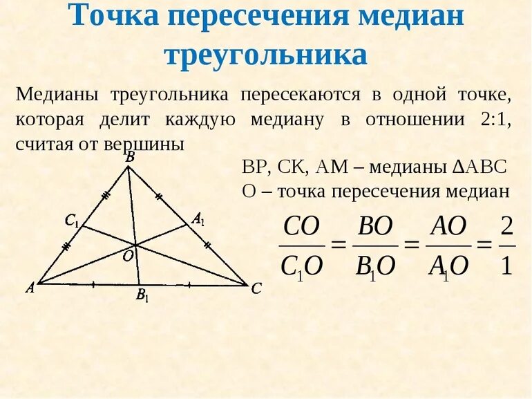 Делит ли медиана треугольника пополам. Пересечение медиан в треугольнике свойства. Точка пересечения медиан треугольника. Медианы треугольника точкой пересечения делятся. Свойство точки пересечения медиан треугольника.