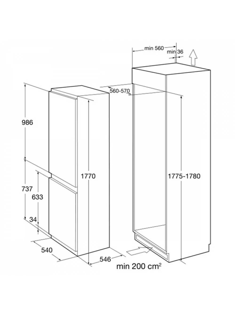 Размер под встраиваемый холодильник