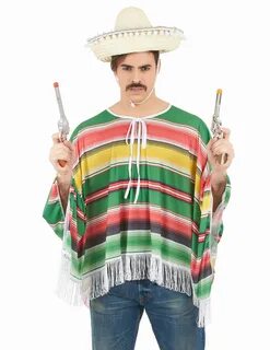 Mexikaner Herrenkostüm Poncho und Sombrero bunt , günstige Faschings Kostüme bei