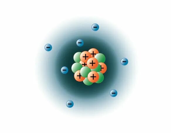 Протоны азота. 7 Электронов. Вещество с 7 протонов. Два атома сталкиваются. В ядре изотопа азота протонов