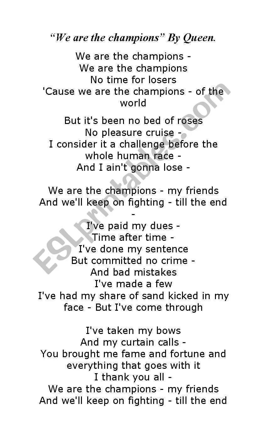 Песня королева на английском. We are the Champions текст. We are the Champions Queen текст. We are the Champions текст на английском. Английская песня we are Champions текст.
