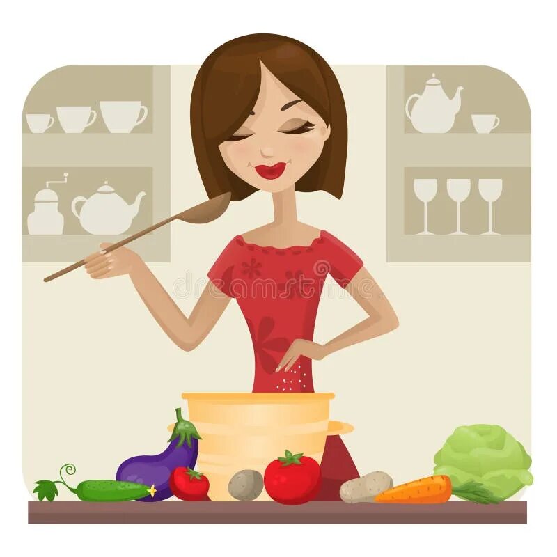 Рисованные женщины на кухне. Еда хозяйка. Мама готовит обед. Моя мама вкусно готовит на английском. Готовка рисунок.