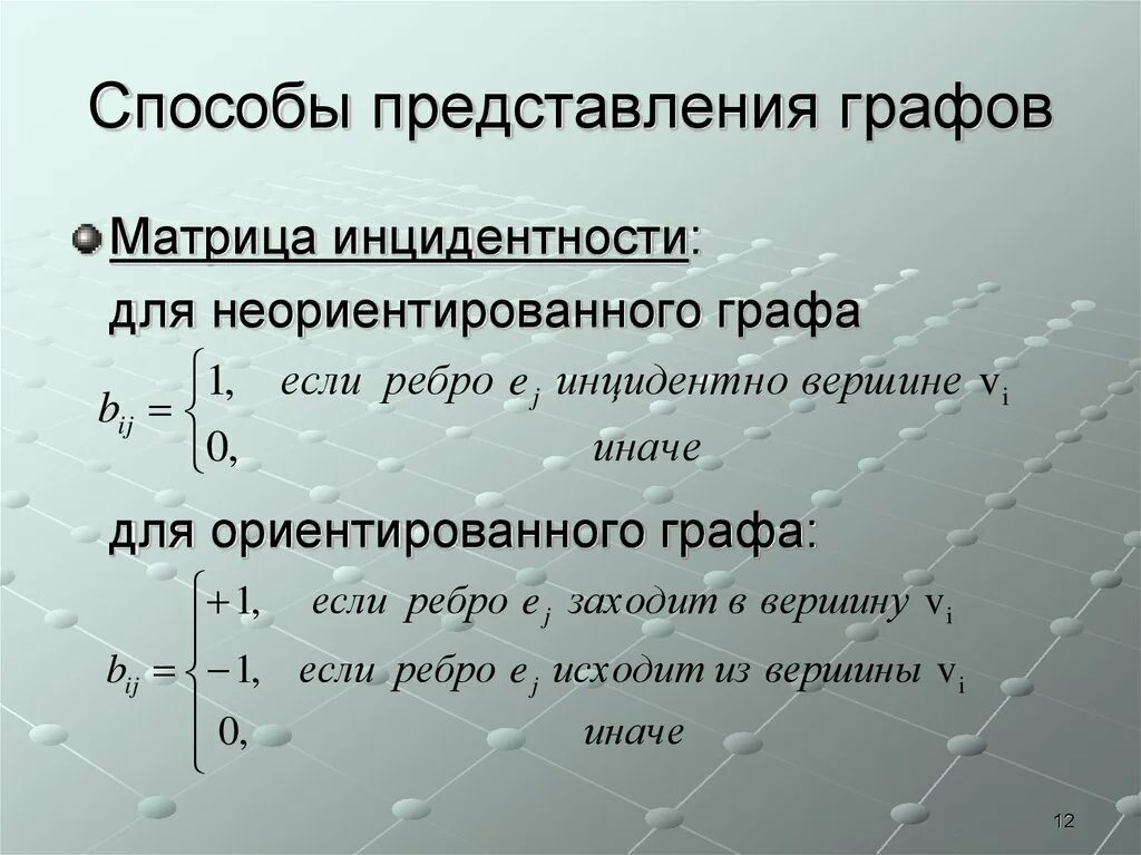 Представление графов матрицами. Способы представления графов - матрица инцидентности. способы представления графа. матрица инцидентности ориентированного графа. способы представления неориентированных графов.