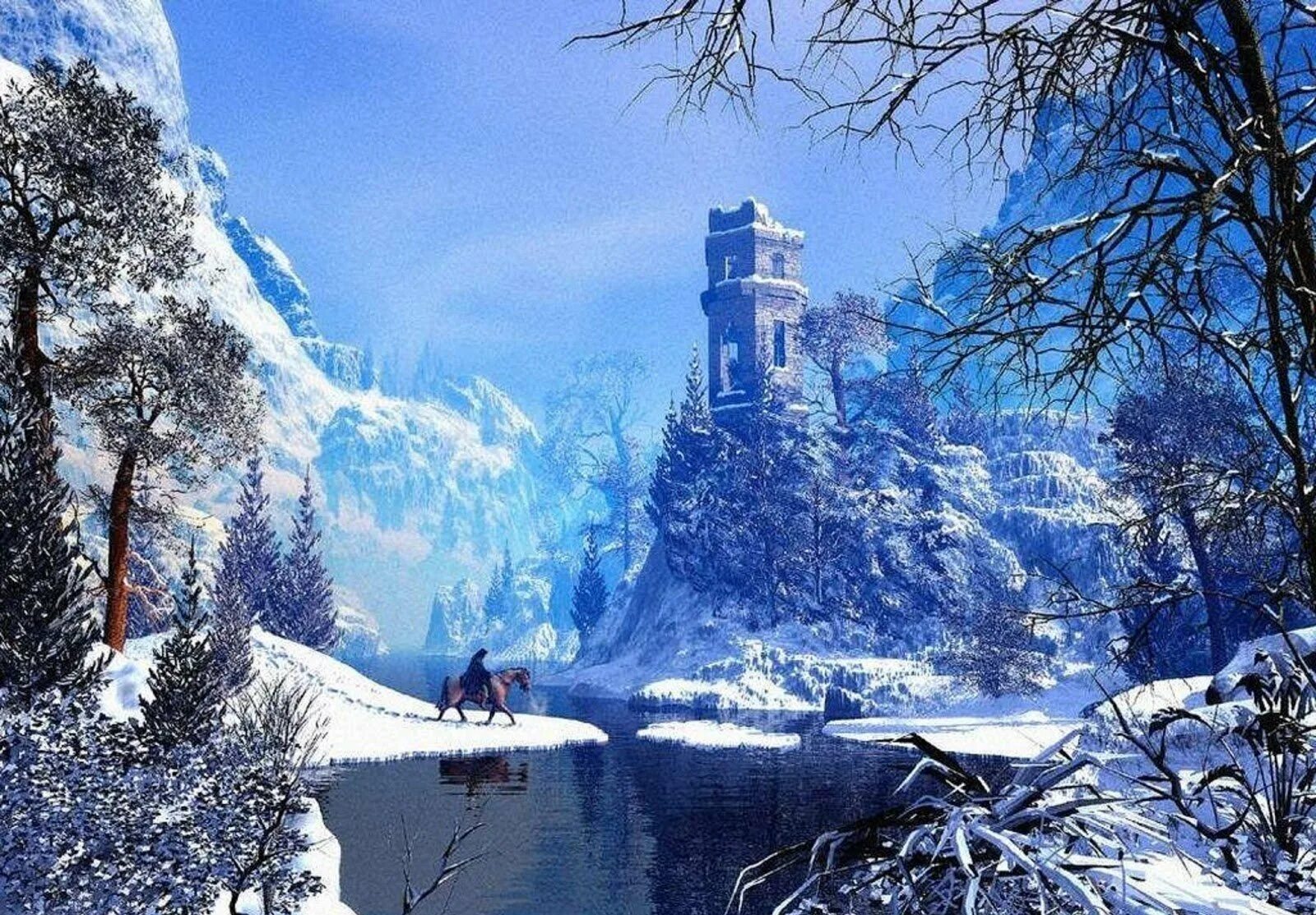 Тема зимний мир. Зимний пейзаж фэнтези. Фантастические зимние пейзажи. Фантастическая природа зимой. Пейзажи в стиле фэнтези зима.
