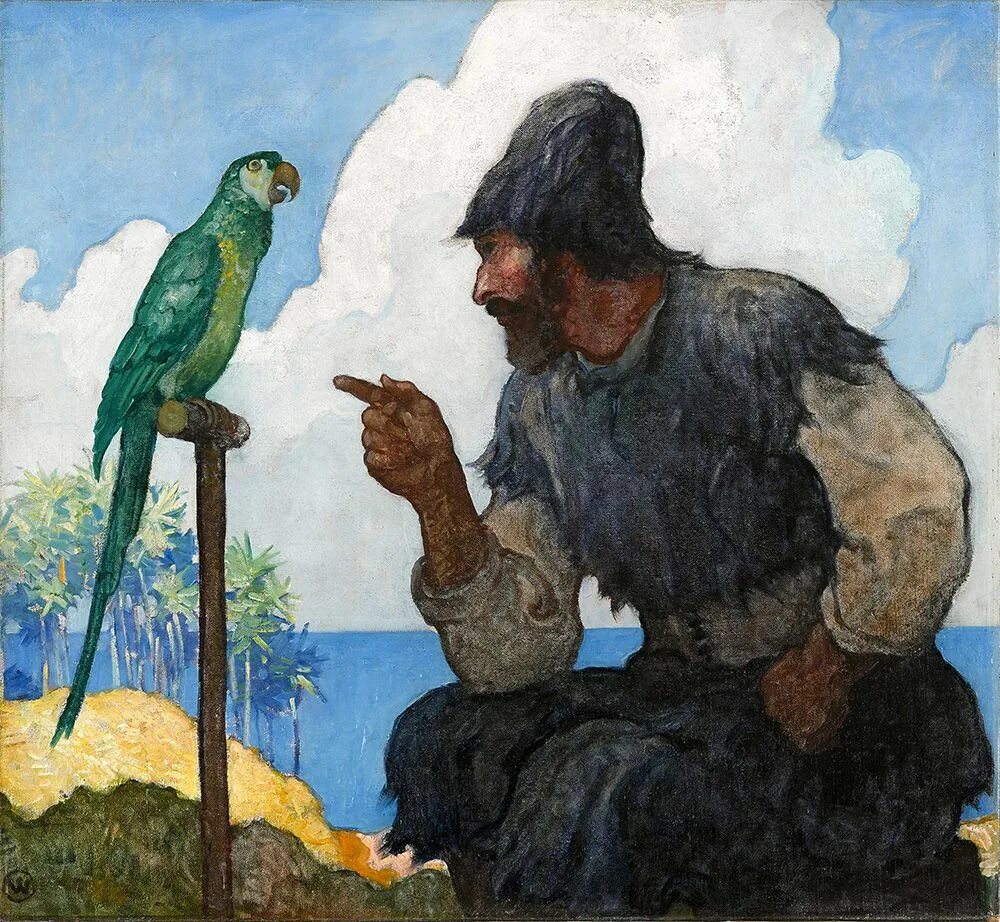 Робинзон крузо. Попугай Робинзона Крузо. Робинзон Крузо n.c. Wyeth. Робинзон Крузо иллюстрации попугай.