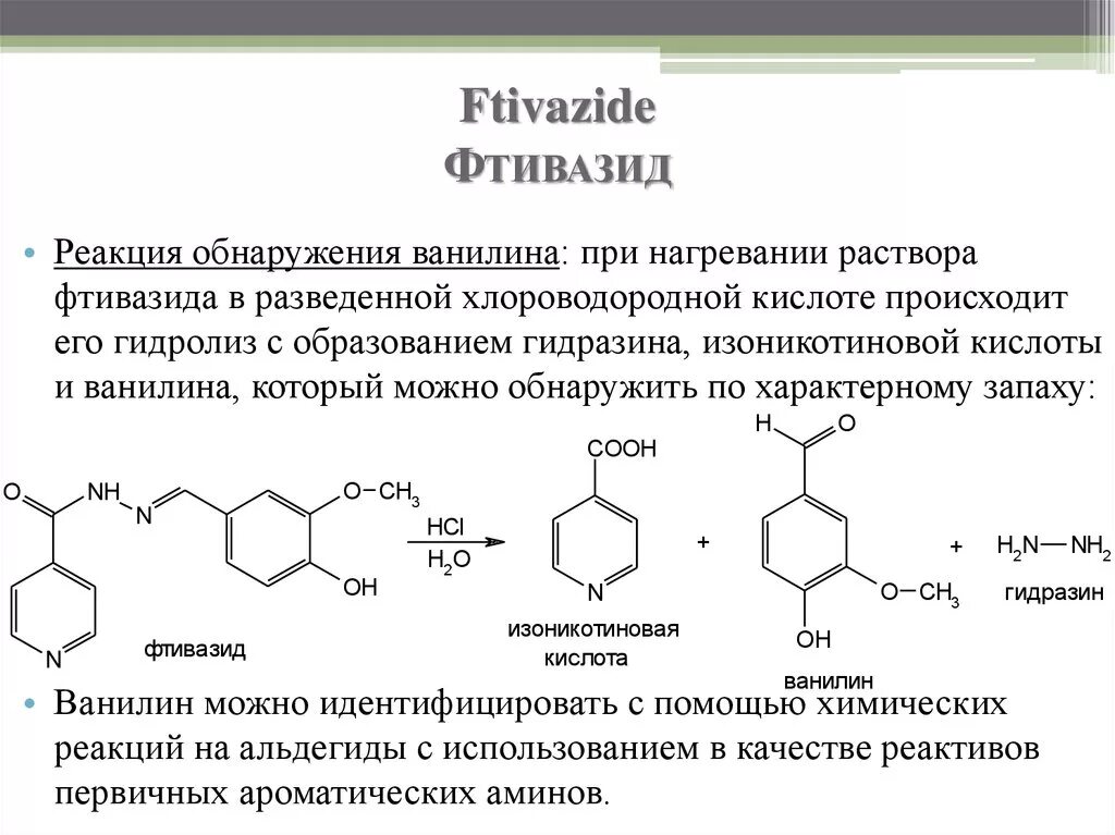 Подлинность образа. Фтивазид реакции подлинности. Фтивазид с хлорной кислотой. Кислотный гидролиз Фтивазида. Фтивазид структурная формула.