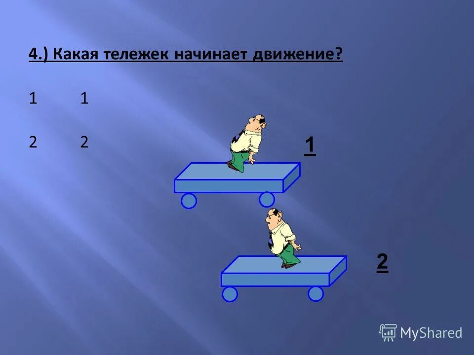 сдвинуть с места. взаимодействие тел физика. какая из тележек начинает движение. скорость после взаимодействия тележек. какая из тележек не придет в движение если пережечь нитку 1.
