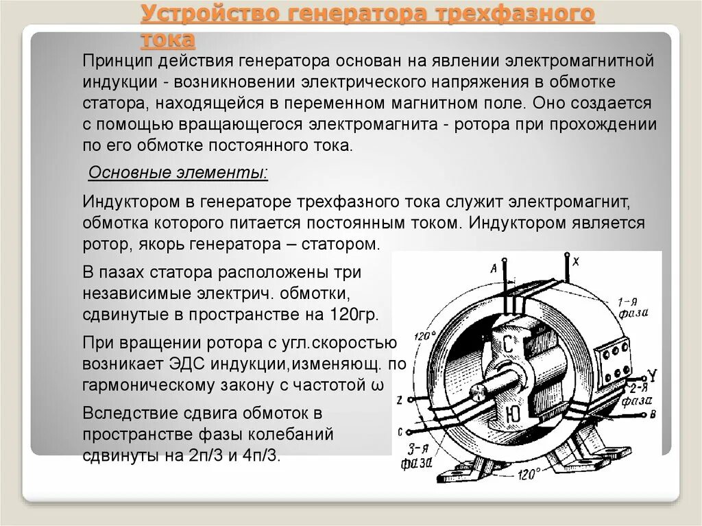 Трехфазный Генератор принцип действия. Трёхфазный Генератор переменного тока. Принцип действия генератора трехфазного тока. Принцип действия трехфазного генератора переменного тока. Генерирование тока