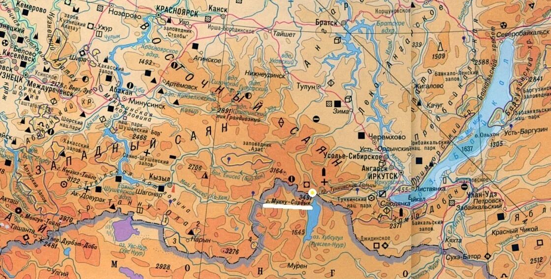 Гора Саяны Мунку Сардык на карте. Река Ангара на карте России физической. Гора Мунку-Сардык на карте. Высшая точка восточной сибири