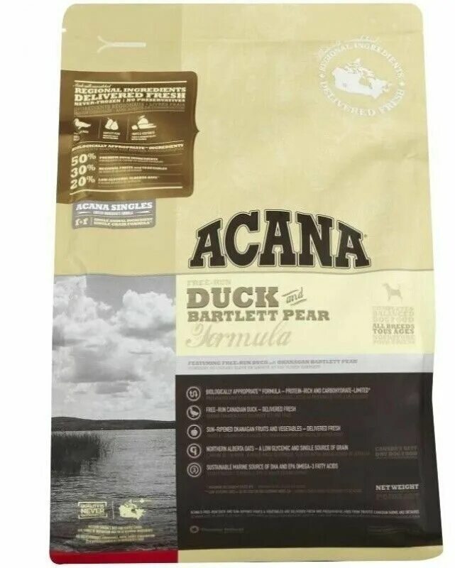 Купить корм acana. Акана корм для собак утка груша. Acana Duck Bartlett Pear гипоаллергенный корм для собак. Корм для собак Акана с уткой. Ocana корм c уткой для кошек.