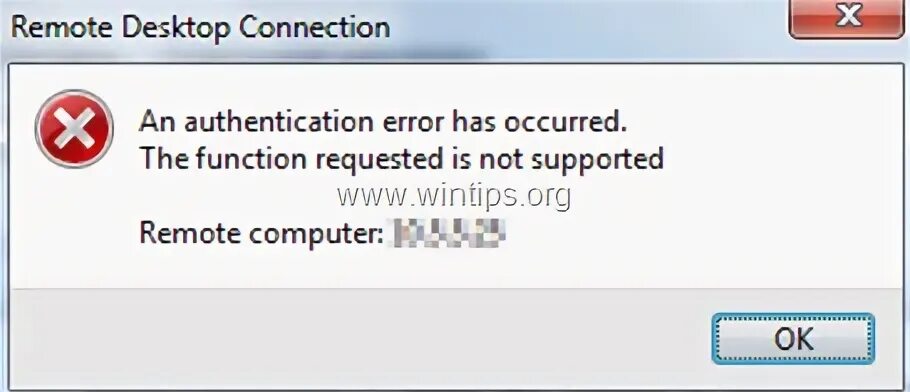 Type authentication error description not
