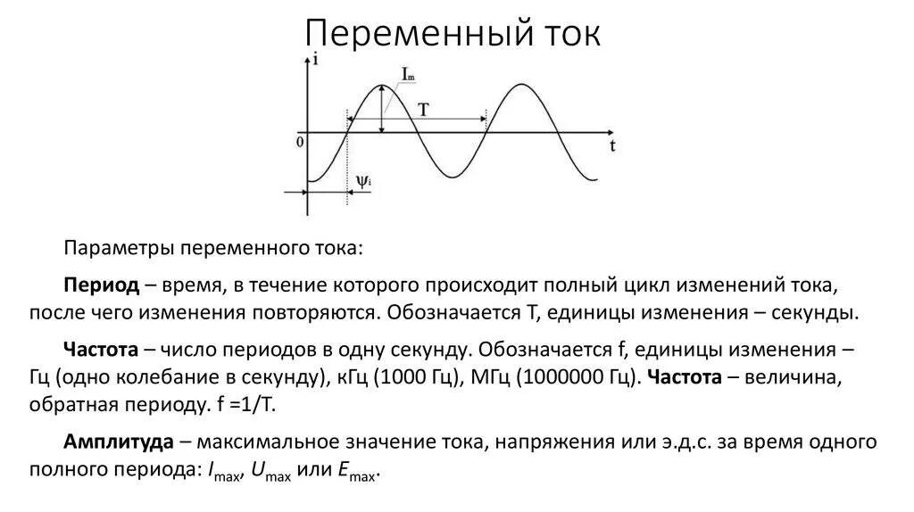 Период колебаний через напряжение. Переменный ток параметры переменного тока. Переменный ток характеристики переменного тока. Период и частота переменного тока. Переменный электрический ток и его характеристики.