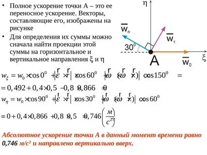 Проекция ускорения данной точки