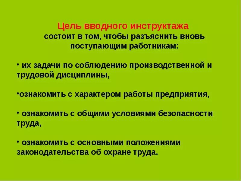 Цель инструктажей по безопасности. Цели инструктажей по охране труда. Цель вводного инструктажа. Инструктаж по технике безопасности цели и задачи. Цель проведения вводного инструктажа по охране труда.