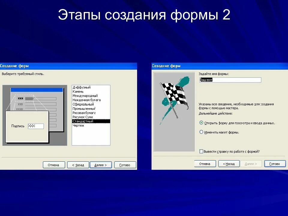 Формы создания новых образов. Этапы создания формы. Создание формы. Создание форм данных.