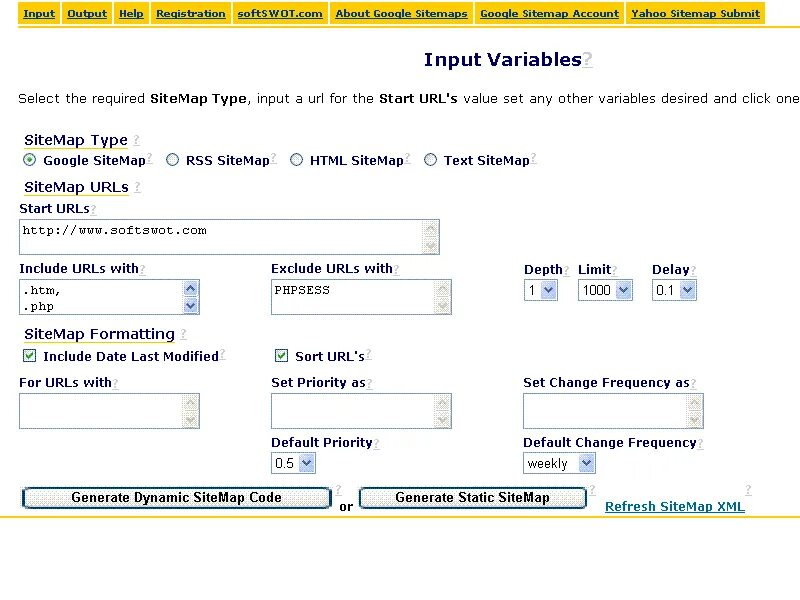 Input variables. Sitemap XML генерация. Sitemap Generator. Input URL. Frequency Changer.