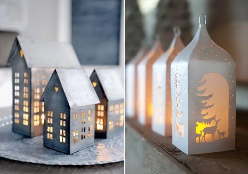 новогодняя деревня из картона. новогодний домик. новогодние домики на окна. украшение окон город. домики на подоконник на новый год.