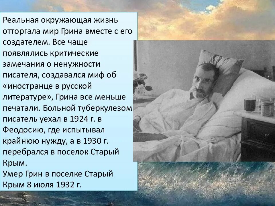 Как грин определил жанр. Смерть грина. биография грина смерть.