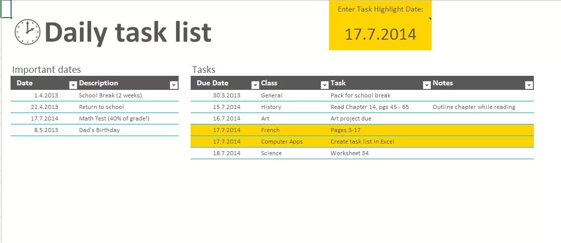 Task due. Task list. daily tasks. task 2014. excel task school.