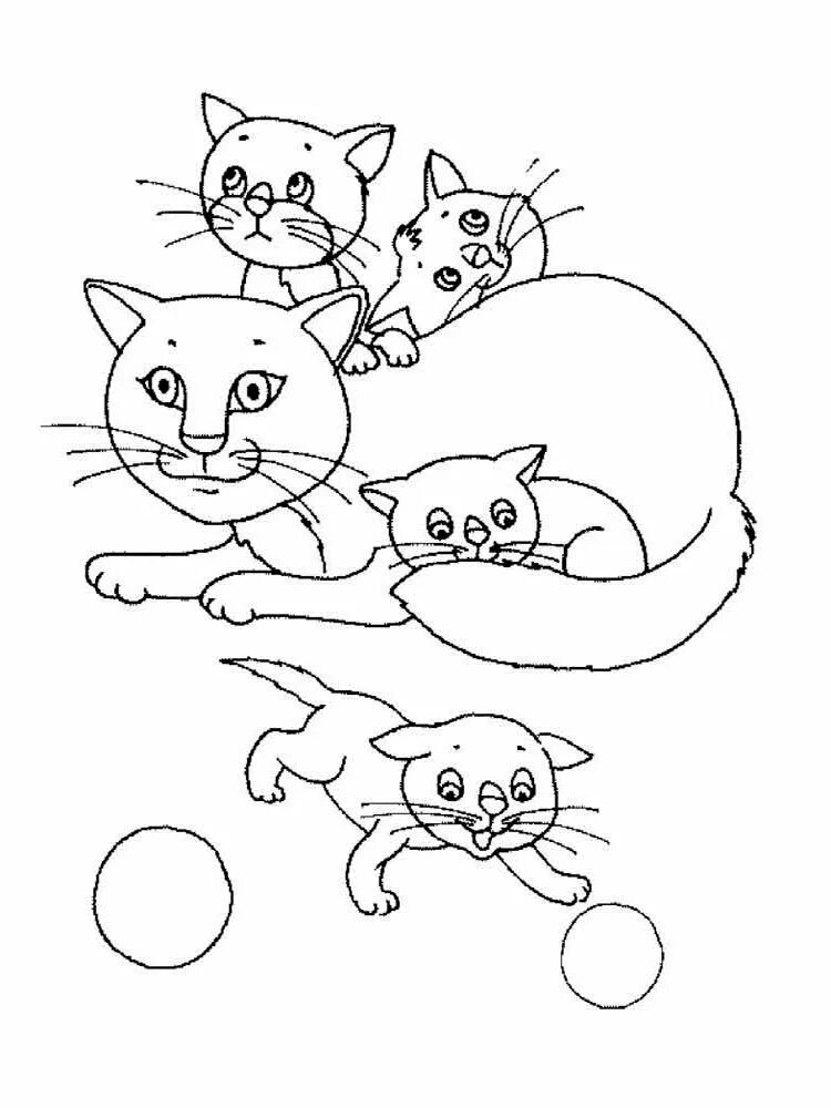 Рисунок как животные заботятся о своем потомстве. Раскраска кошка с котятами. кошка раскраска для детей. домашние питомцы. раскраска. раскраска домашние животные.