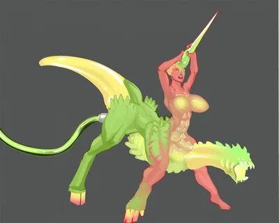 green body, green liquid, hair, hooves, horn, hose, human to monster, liqui...
