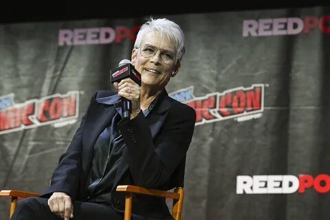 Closeup of Jamie Lee Curtis. 