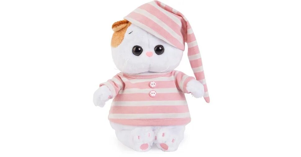 Мягкая игрушка Basik&co кошка ли-ли Baby в полосатой пижамке 20 см. Кошечка Басик ли-ли.