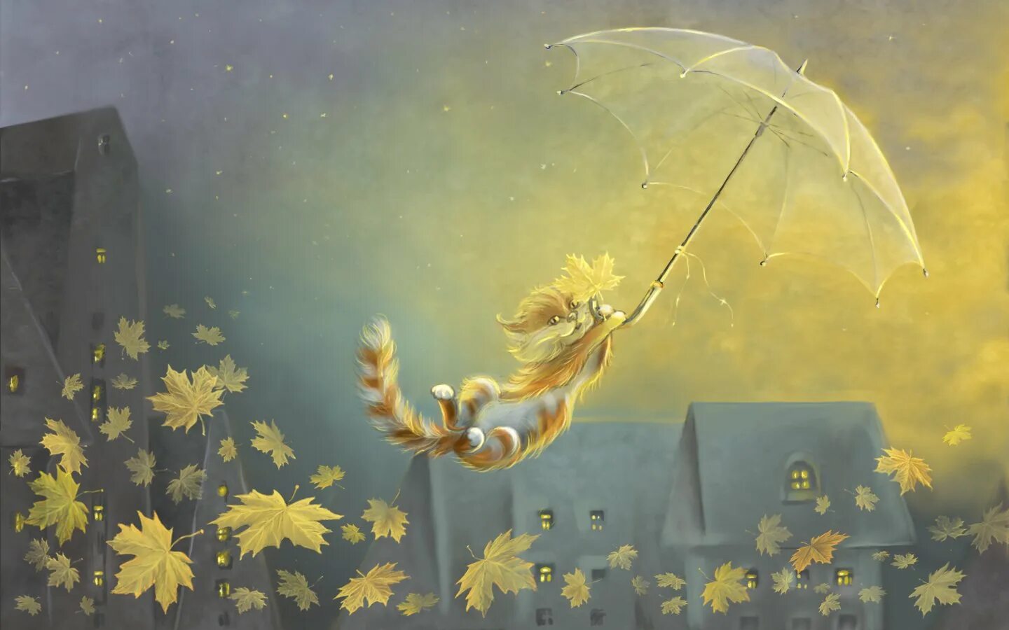 Осеннее настроение. Осеннее настроение в душе. Иллюстрации счастье. Волшебный зонтик осени.