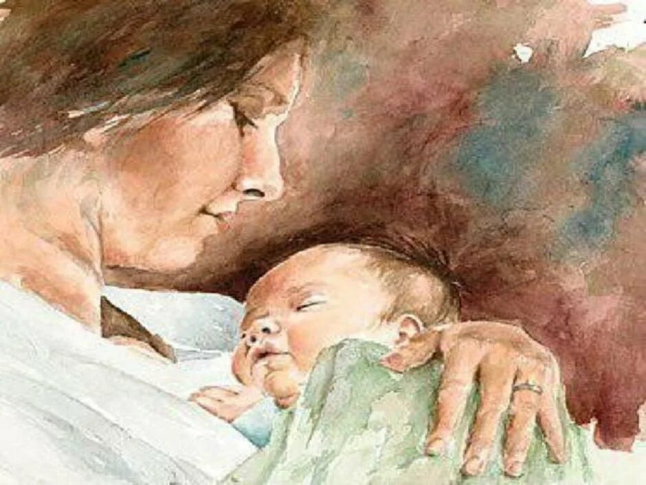 Мама навестила сына. Женщина с ребенком на руках рисунок. Мама с младенцем на руках. Мама с ребенком акварель. Мама картина.