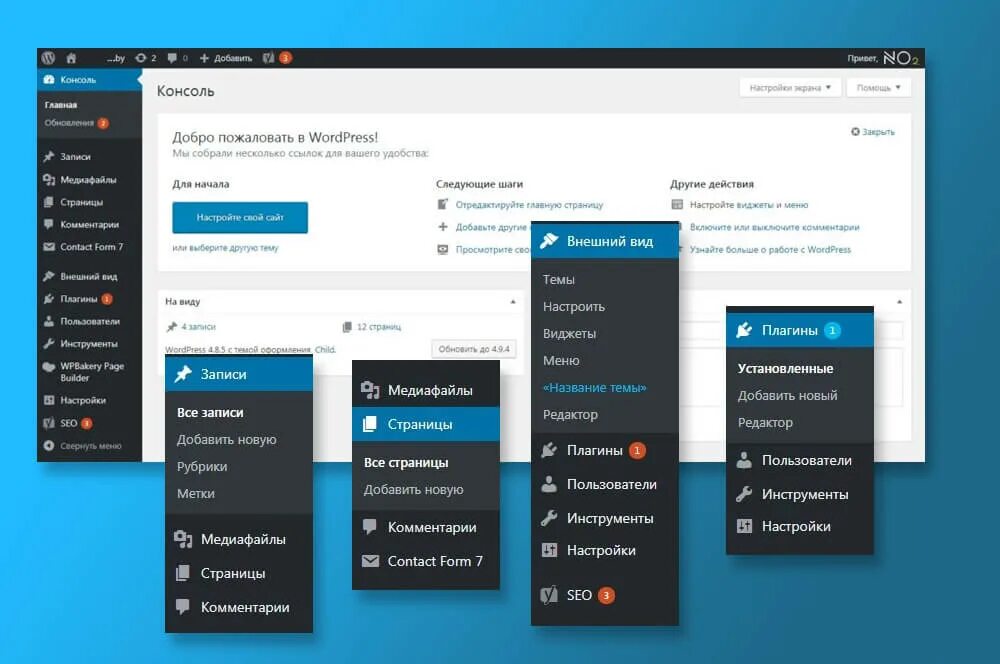 Админ панель вордпресс. Панель управления вордпресс. WORDPRESS Интерфейс админ панели. WORDPRESS админка.