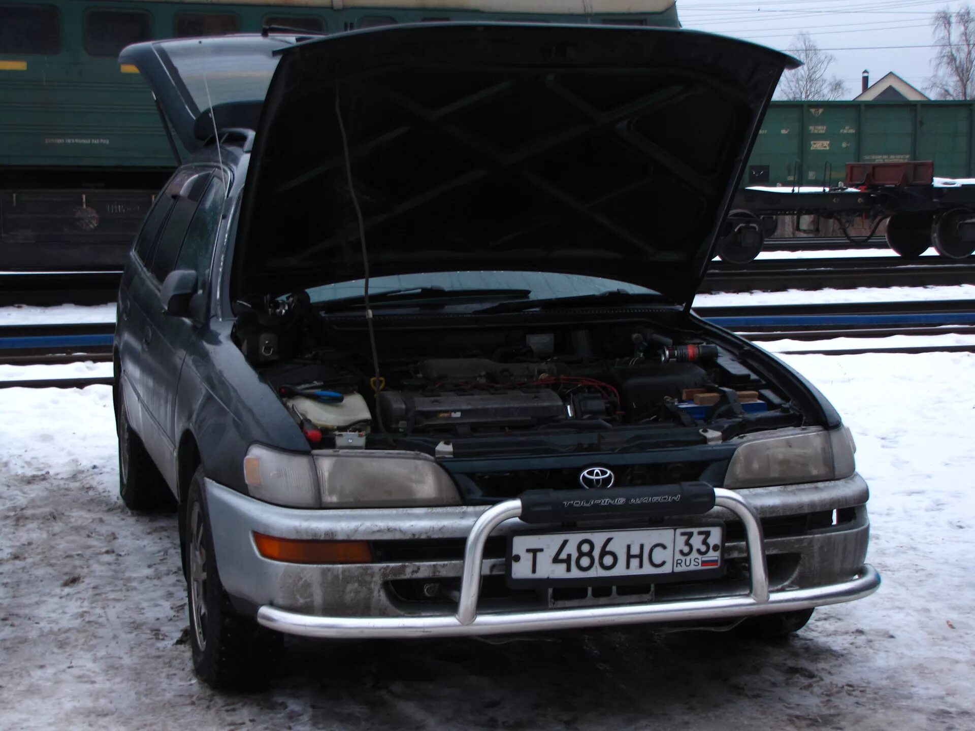 Тойота спринтер багажник. Кенгурятник Toyota Corolla ae100. Corolla ae100 g-Touring кенгурятник. Кенгурятник на короллу 100. Кенгурятник на тойоту Спринтер ае100.