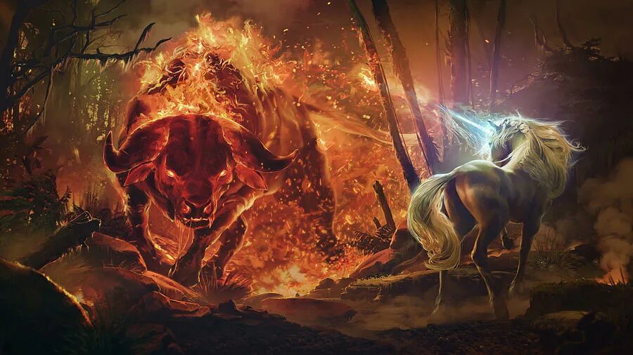 огненный бык. огненный бык арт. огненный бык. адимирон демон тельцов. пламенный бык.