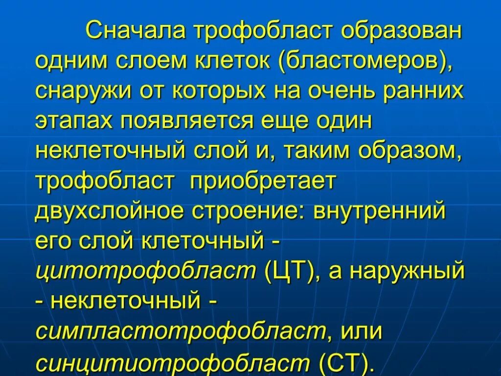 Дифференцировка трофобласта. Цитотрофобласт и симпластотрофобласт. периферический цитотрофобласт. функции трофобласта.