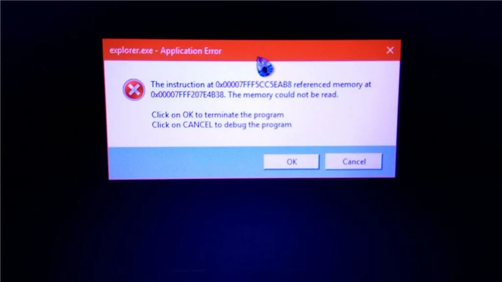 The instruction referenced memory. The Memory could not be read. Explorer exe андроид. The instruction at "0x7713055f". The instruction at 0x773.