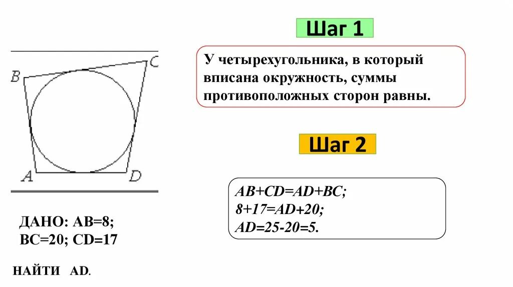 Сумма противоположных сторон четырехугольника равны. Если окружность вписана в четырехугольник то сумма. Сумма противоположных сторон в четырехугольнике. Сумма противоположных сторон описанного четырехугольника равны.