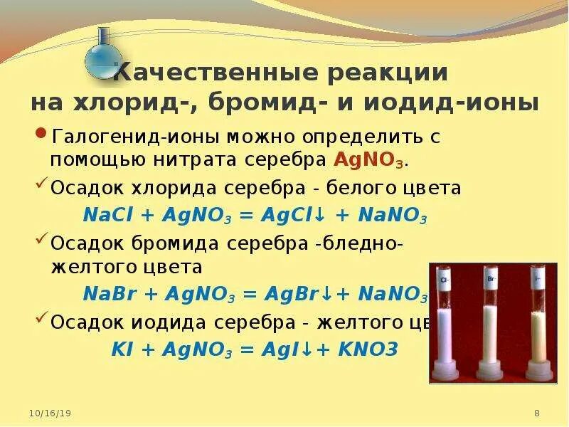 Качественные реакции на анионы хлорида калия. Реакция брома с иодидом калия