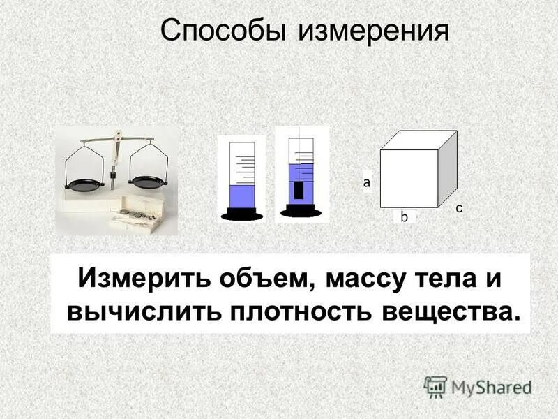 Как измерить объем воды на весах. Способы измерения объема тела. Способы измерения плотности вещества. Способы измерения массы и объема..