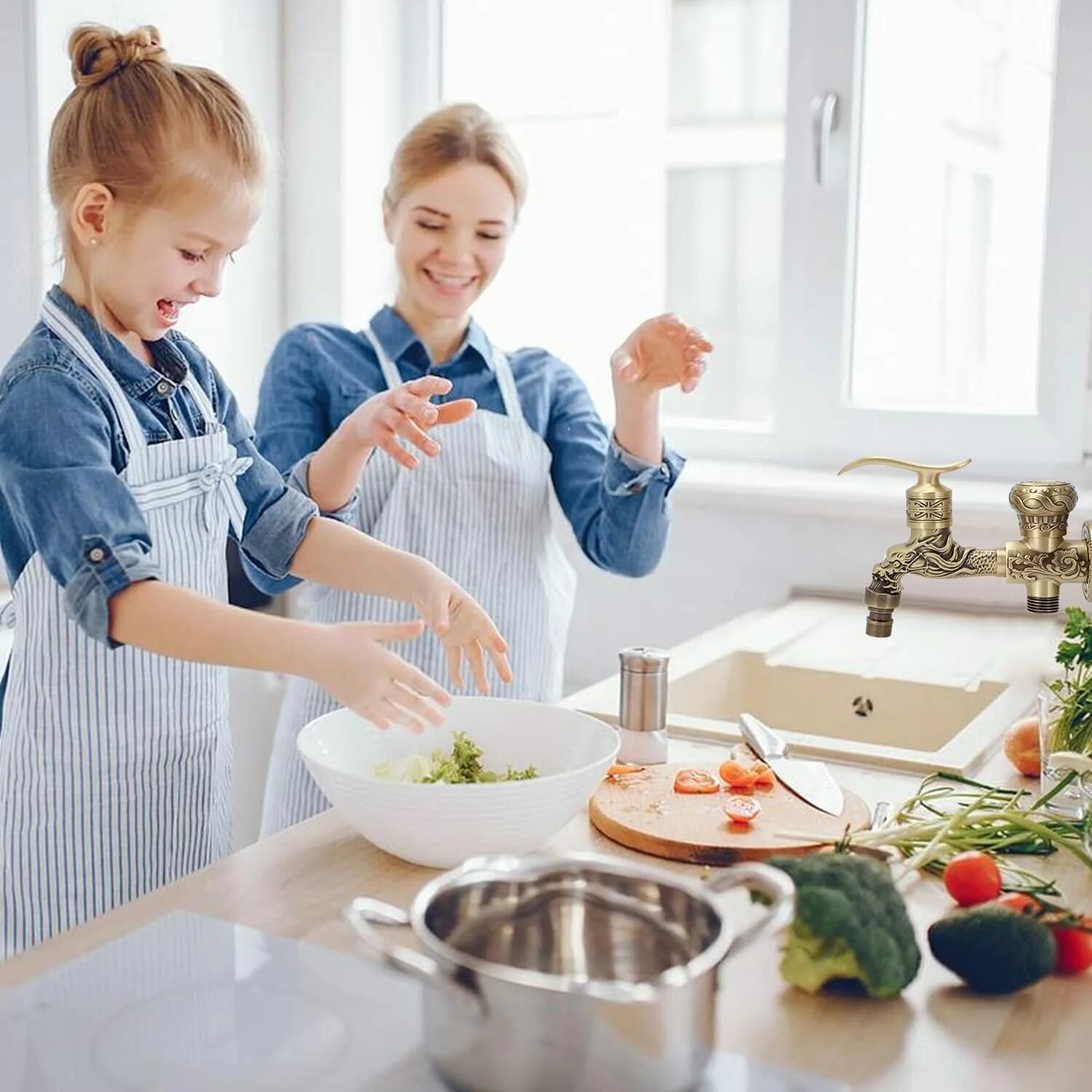 Cooking in the Kitchen. Children in the Kitchen. Mother and child in the Kitchen. Cook in the Kitchen.