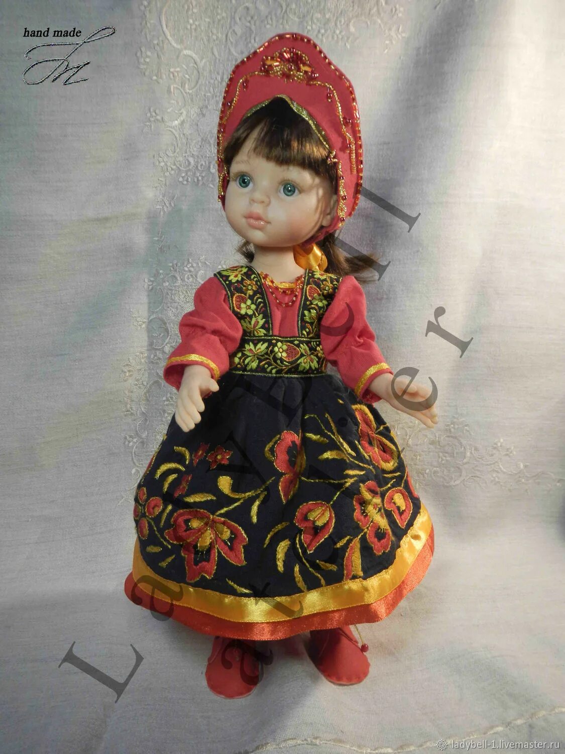 Кукла хохлома. Кукла в хохломском костюме.