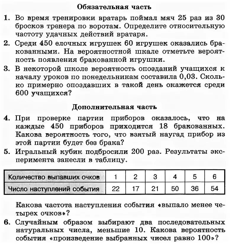 Самостоятельная работа частоты событий 7 класс