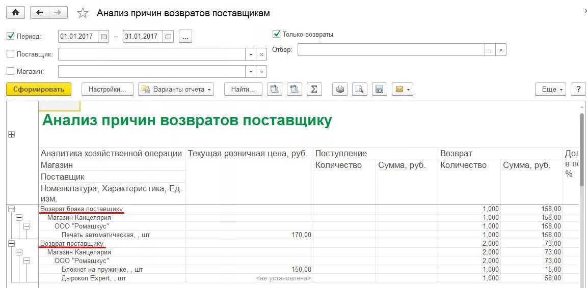 Движение денежных средств возврат от поставщика. Анализ возвратов. Анализ возвратов товара. Причины возврата продукции поставщику. Аналитика хозяйственной операции в 1с Розница.