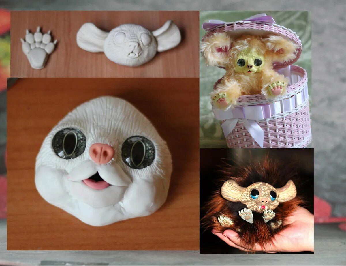 Смешанная техника игрушки мех глина. Мордочки из глины. Мордочки из полимерной глины для игрушек. Мягкие игрушки с полимерной глиной. Игрушки из ткани и полимерной глины.