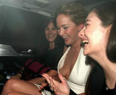 Jennifer Lawrence goes braless. 
