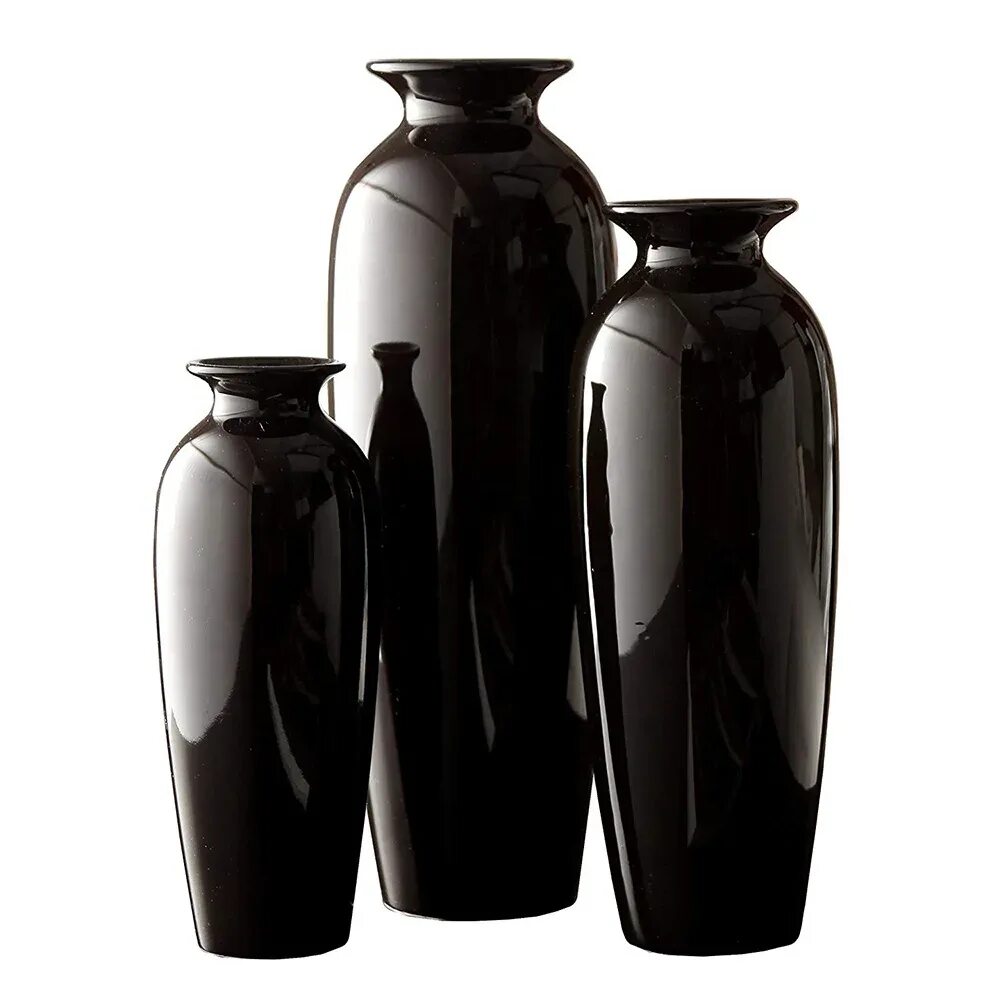 Глянцевая ваза. 1563290567-Pure-Black-Ceramic-Vases-c_Ceramic+Vases. Напольная ваза. Вазы в интерьере. Черная напольная ваза.