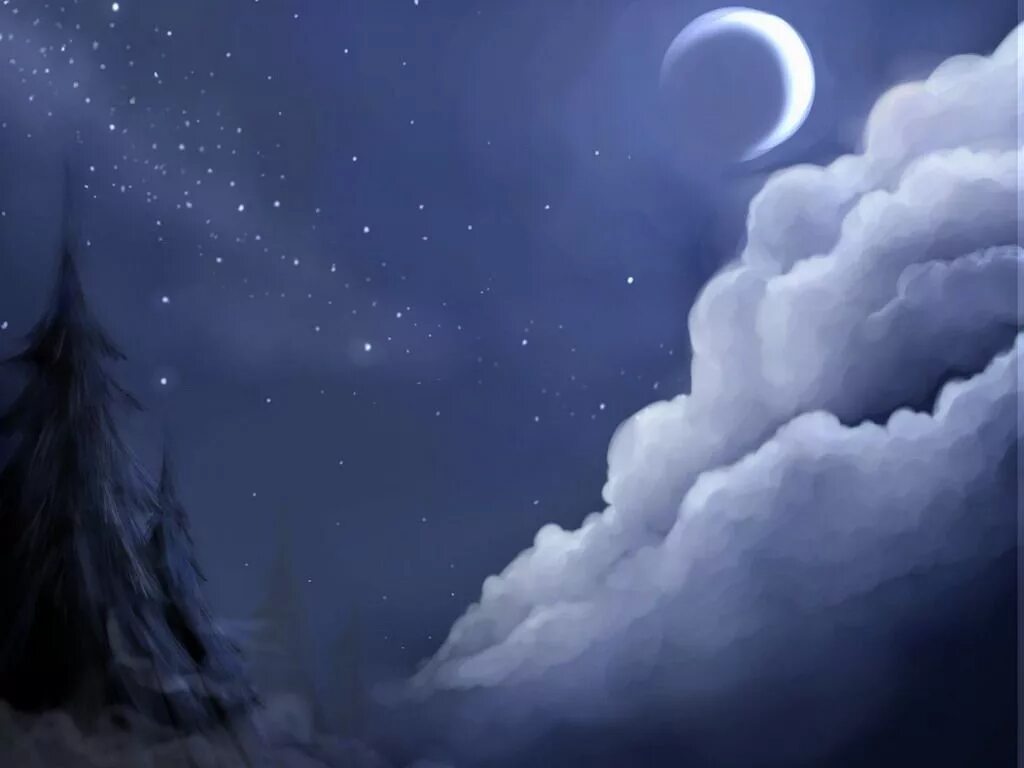 Лунная ночь. Ночное небо с облаками. Сказочное ночное небо. Ночь сон.