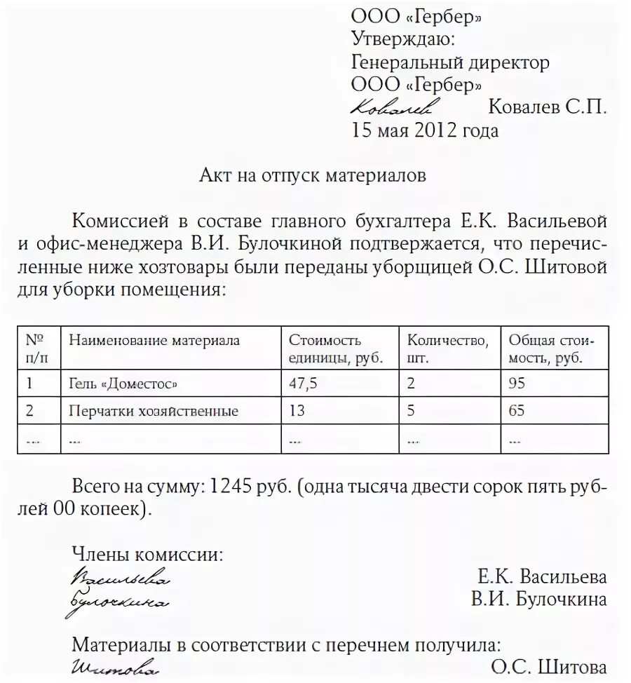 Списание строительных материалов