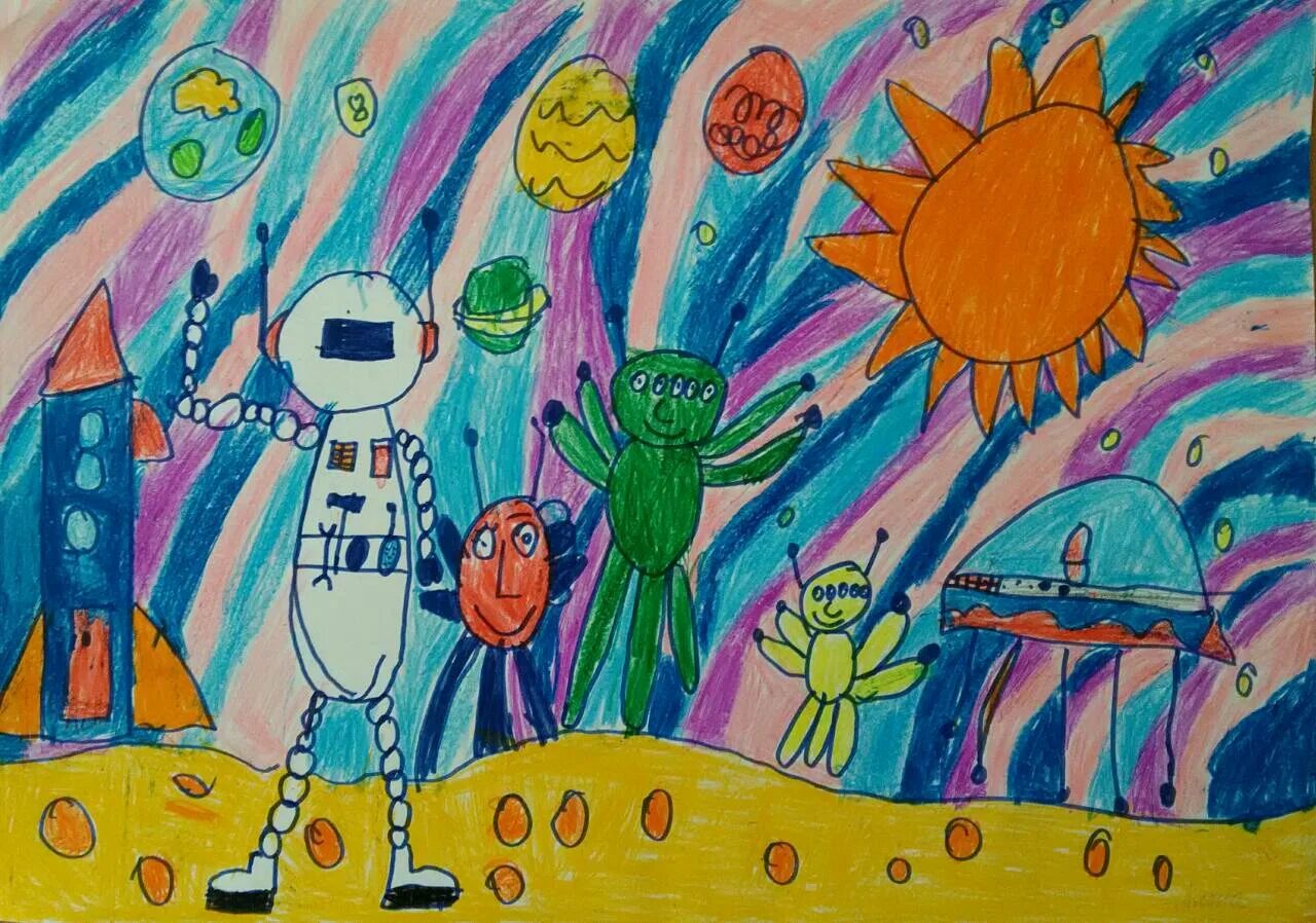 Рисунок на тему космос. Детский рисунок на тему космос. Детские рисунки на тему космос. Рисунок на тему космическое путешествие.