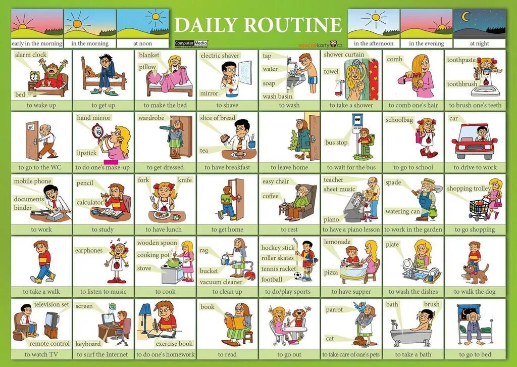 Английский Daily Routine. Глаголы Daily Routine. Лексика по теме Daily Routine. Карточки Daily Routine. Work in an afternoon