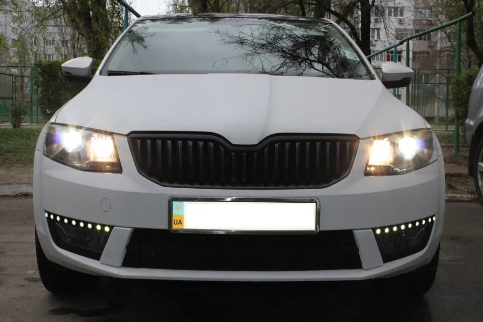 Фары на шкода октавию куплю. Skoda Octavia a7 bi Xenon. Skoda Octavia a7 ангельские глазки. Линзы Skoda Octavia a7.